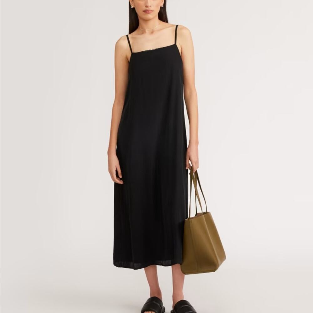 EVERLANE the satin square-neck slip dress black size 2